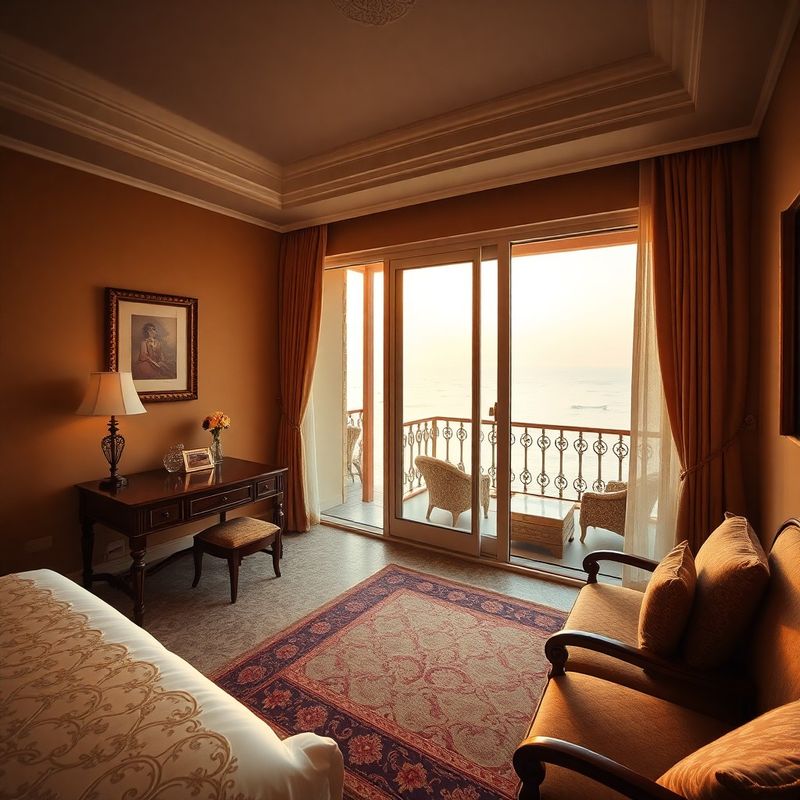 Canton Suite with carved rosewood writing desk and private balcony overlooking the Arabian Sea